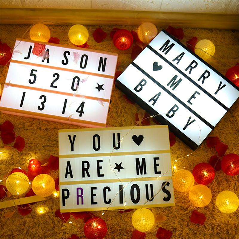 Night Lights A4 Size Cinema LED Light DIY Letters Symbol Card USB/Battery Powered Message Board Lightbox Children Combination