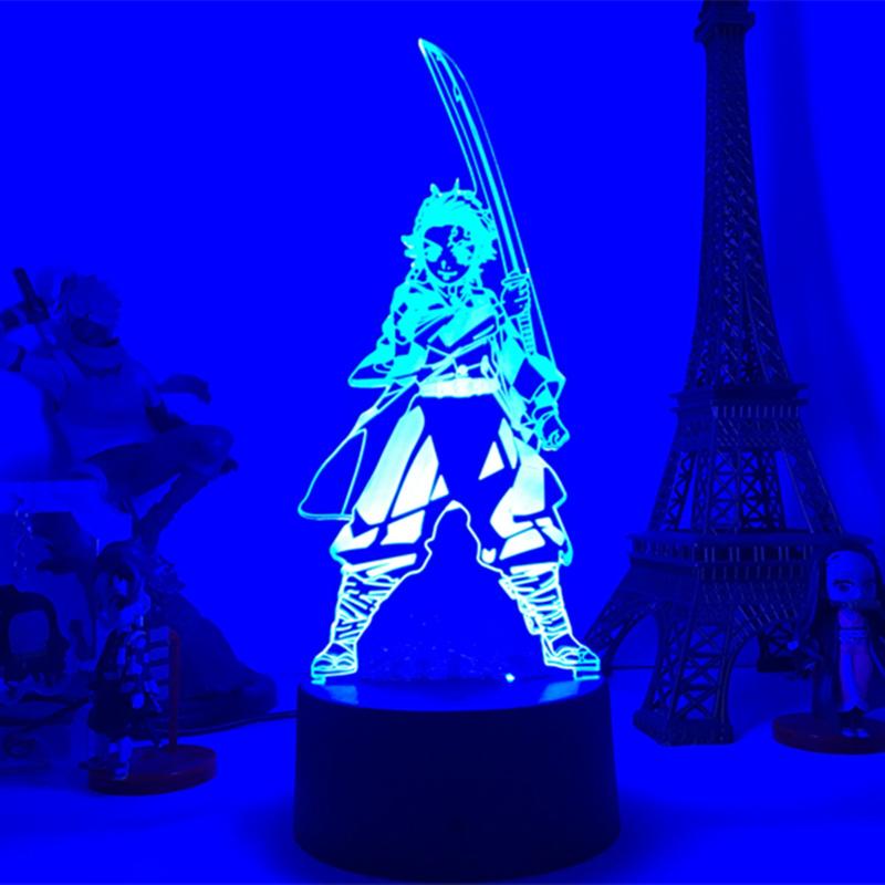 Night Lights Acrylic LED Anime Demon Slayer Tanjiro Figure for Kids' Room Decor Cool Lamp Gift
