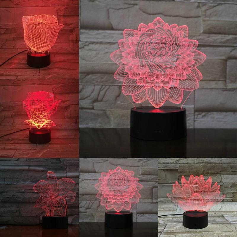 Night Lights Beautiful Rose 3D Flower Lamp Acrylic Plate Touch Remote USB Luminaria 7 Colors Changing Light Girls Baby Birthday Present