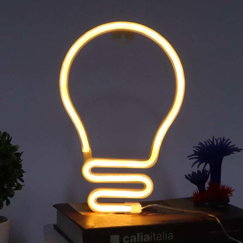 Night Lights Bulb Shape Neon Light LED Sign For Wall Decor Party Christmas Wedding USB/Battery Powered