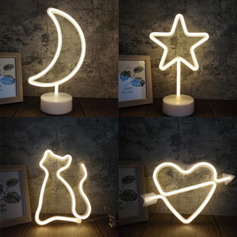 Night Lights Creativity LED Neon Sign Light Cat Star Moon Heart Shaped Xmas Party Wedding Room Decoration Home Gift Lamp