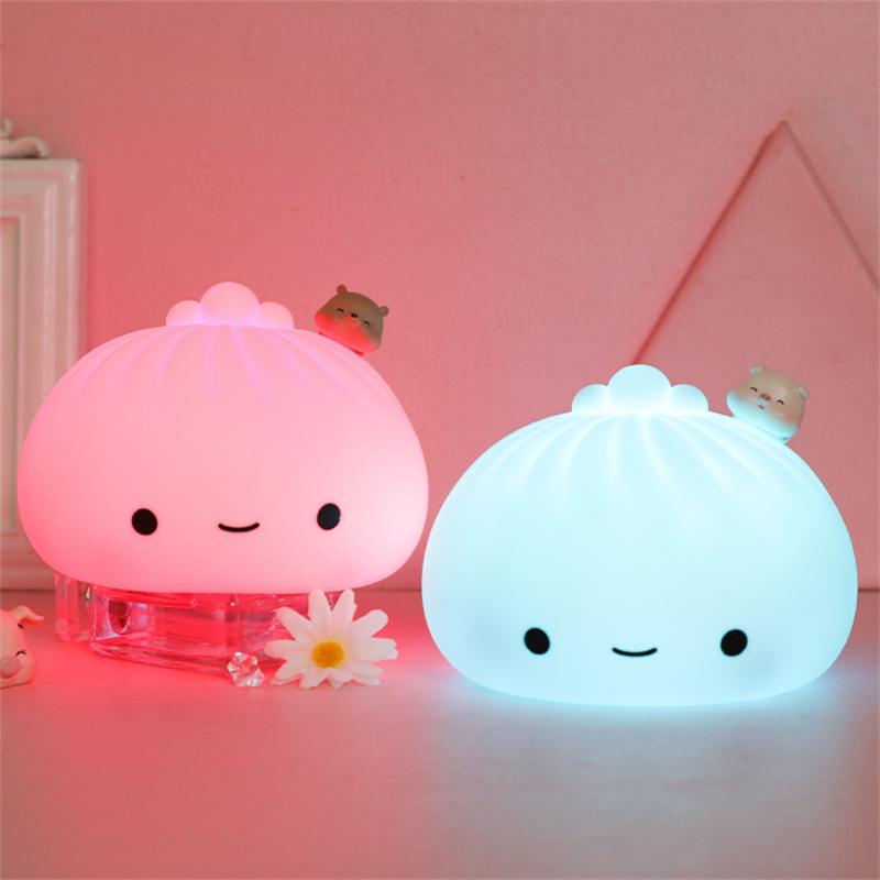 Night Lights Cute Bun Dumpling Light LED Cartoon Kids Lamp Soft Rechargeable For Home Bedroom Decor Bedside Children Gift
