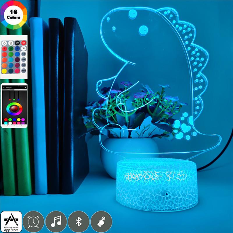 Night Lights Cute Dinosaur Light LED Cartoon Acrylic 3D Lava Lamp Kids Bedroom Nightlight APP Control Atmosphere Decor Birthday Gift