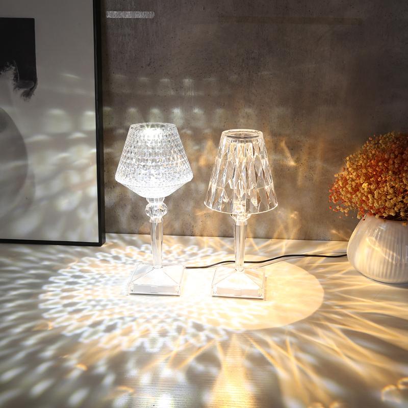 Night Lights Diamond Table Lamp Acrylic Transparent Prism Desk Light Bedroom Bedside Bar Crystal Lighting Decorations