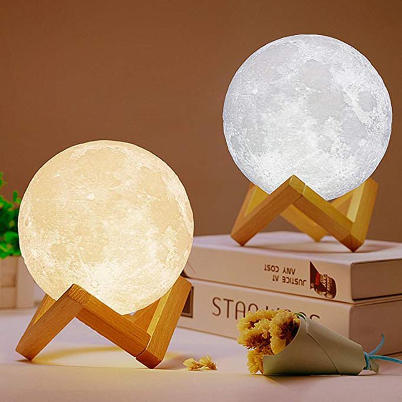 Night Lights Dropship 3D Print Rechargeable Moon Lamp Colorful Change Touch Sensor USB Led Light Home Decor Birthday Gift Table Lamps