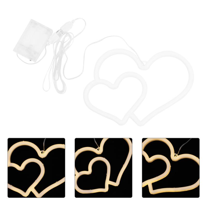 Night Lights Dual Heart Neon Sign Lamp LED Light Creative Adornment Without Battery