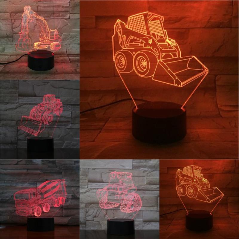 Night Lights Engineering Vehicle 3D Car Model Lamp 7 Colors Changing LED Bulb Light Touch Remote Lampara Excavator Bulldozer Boys Gifts