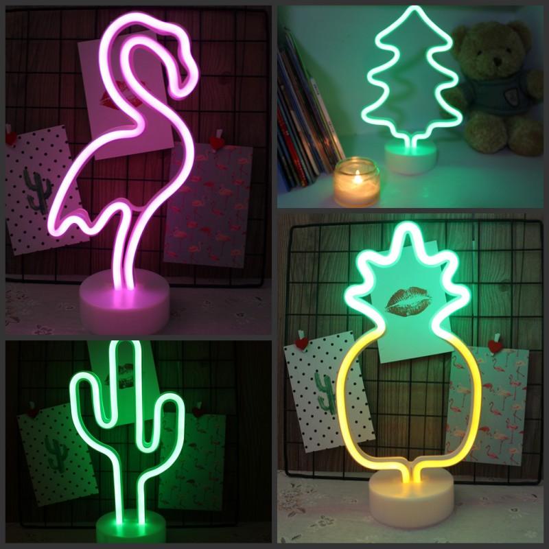 Night Lights Flamingo Cactus Christmas Tree LED Neon Light With Base USB And Battery-Powered Table Lamps For Kids Room Holiday Gifts

Flamingo and cactus-shaped LED night lights with USB and batter...