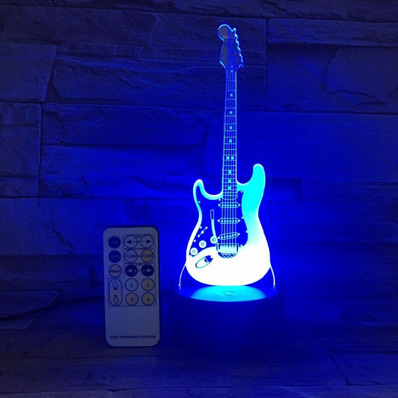 Night Lights Guitar Shape Colorful 3D Light With Remote Control Bedroom Bedside Lamp Creative Home Holiday Decoration
