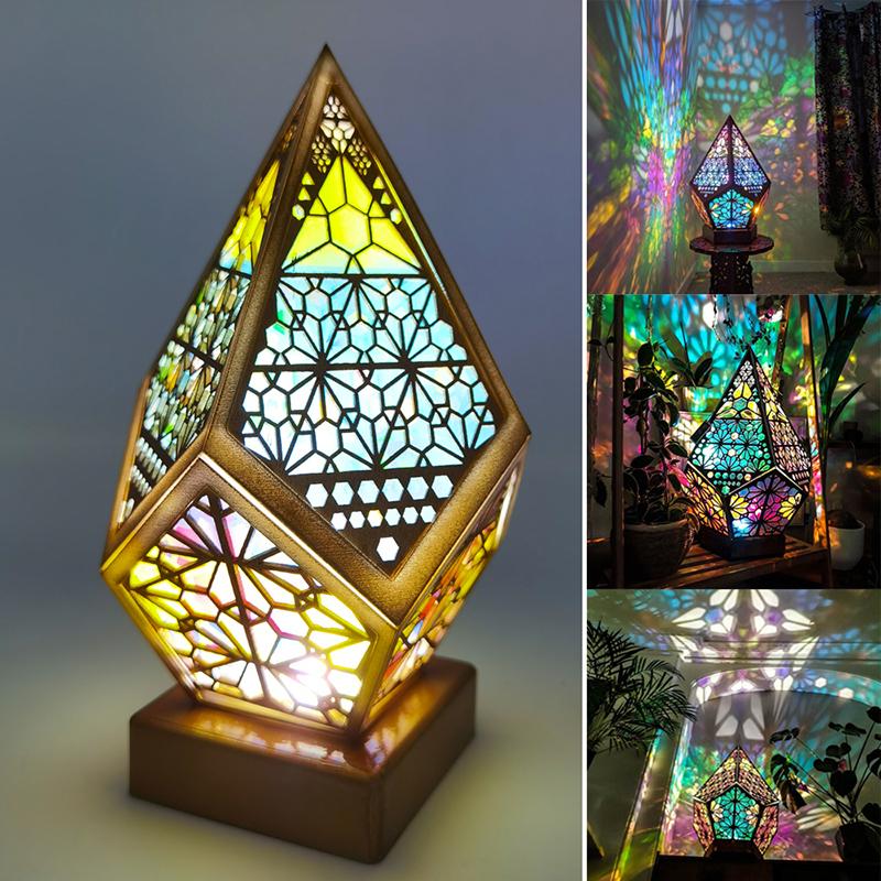 Night Lights Lamp Wooden Bohemian Light Romantic Star Floor Colorful 3D Projection Hollow Art Crafts Gifts Home Party