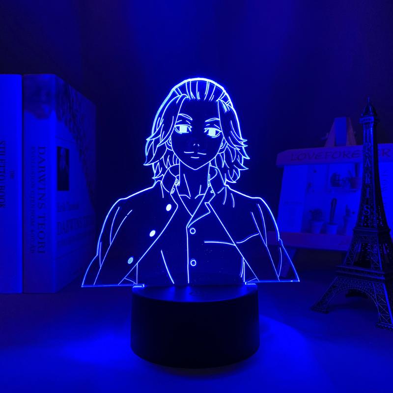 Night Lights LED Lamp featuring Tokyo Revengers' Mikey, perfect for kids' bedroom decor, as a birthday gift, or for room and table lighting with anime 3D effects
