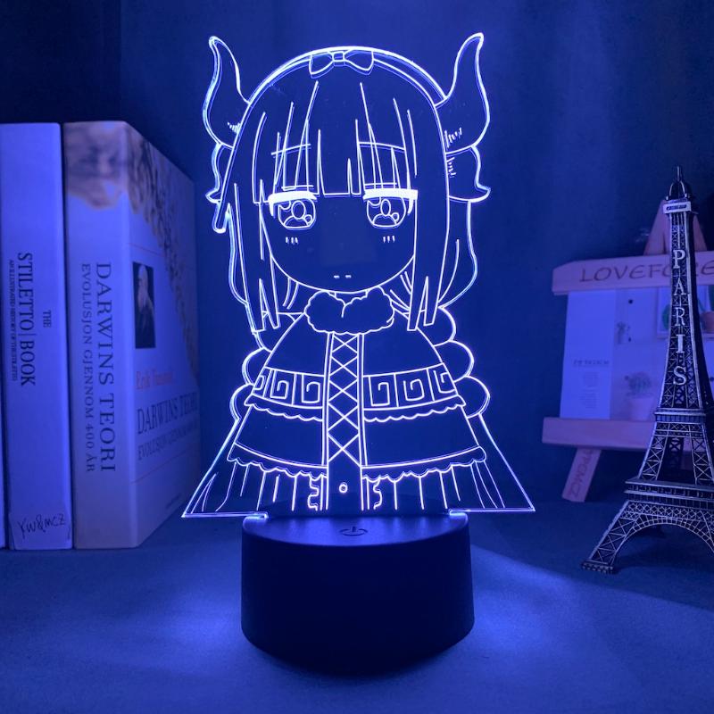 Night Lights LED Light featuring Miss Kobayashi's Dragon Maid 3D design, perfect as anime decor for kids' rooms or as a birthday gift with Kanna Kamui theme