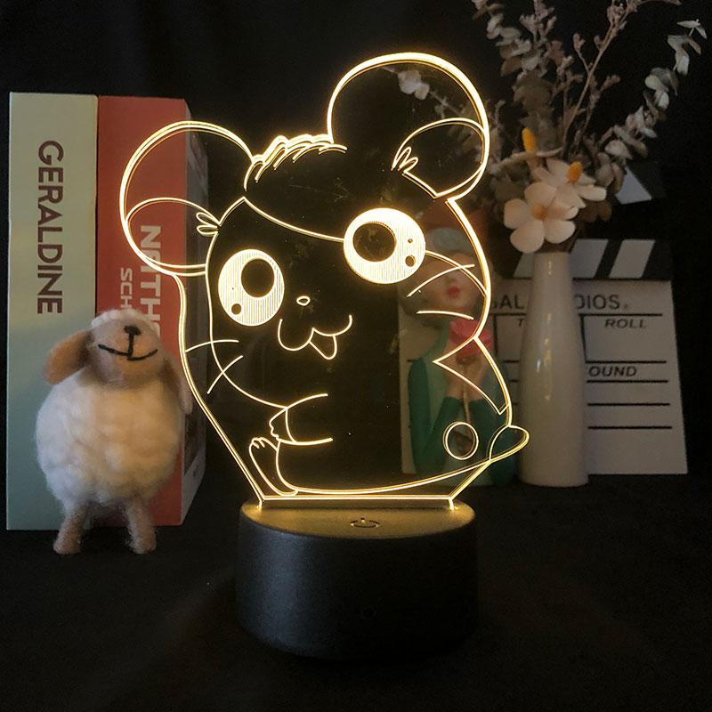 Night Lights Lovely Mouse Anime 3D LED Lamps For Bedside Table Children's Colorful Birthday Gift Manga LampTable Kids Room Decoration Lamp

改写为：
Charming 3D anime mouse LED night lights for kids' bedside tables, colorful manga lamps perfect as birthday gifts or room decor