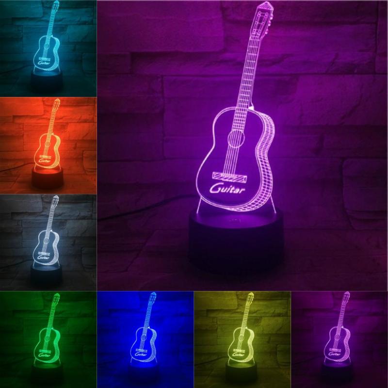 Night Lights Musical Instrument Guitar 3D Lamp Switch Touch Children Birthday Gift 7 Or 16 Color Change LED Home Bar Decor