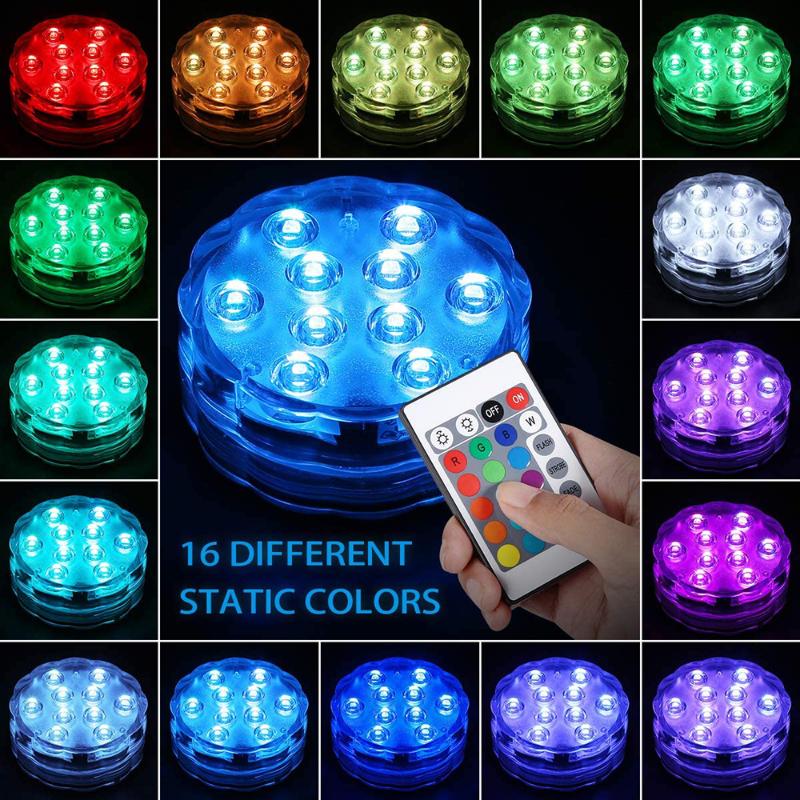 Night Lights RGB Submersible LED Bettery 16Colors Remote Control Waterproof Underwater Light Swim Pool Lamp D30
