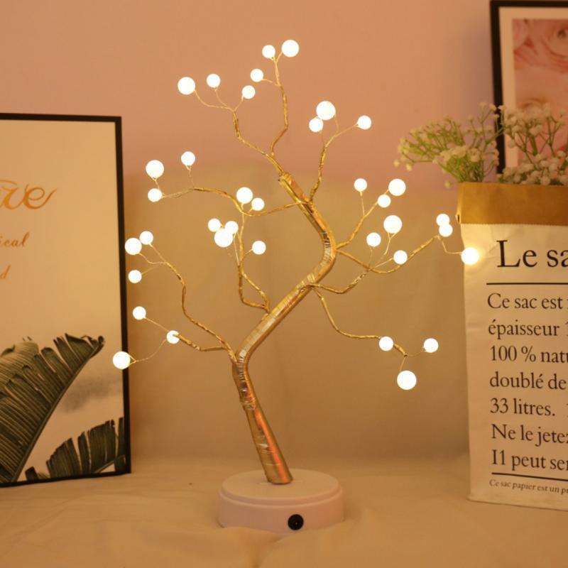 Night Lights Simulation Tree Branch Light LED Christmas Decor Ornaments Copper Wire Lamp Bonsai Home Bedroom
