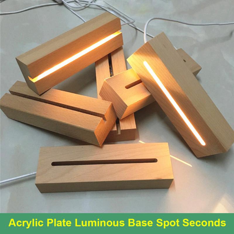 Night Lights Solid Wood Rectangular Luminous Base Acrylic Diy Wooden Lamp Holder Art Decoration