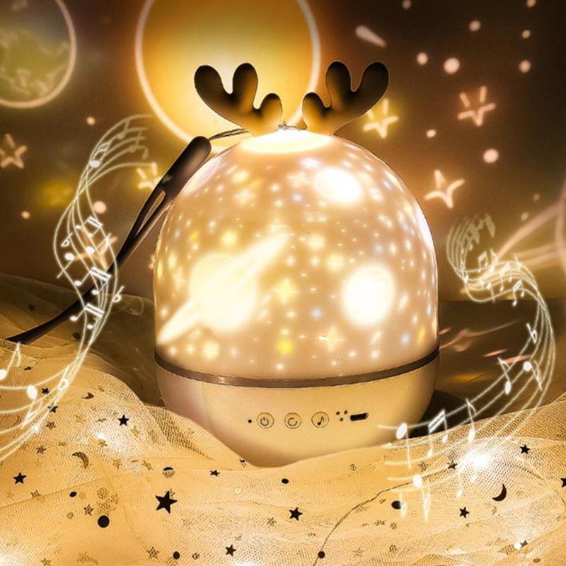 Night Lights Star Moon Projector Lamp LED Light Bluetooth USB Charging Rotating Projection Deer Ear Shape For Kids Gifts
