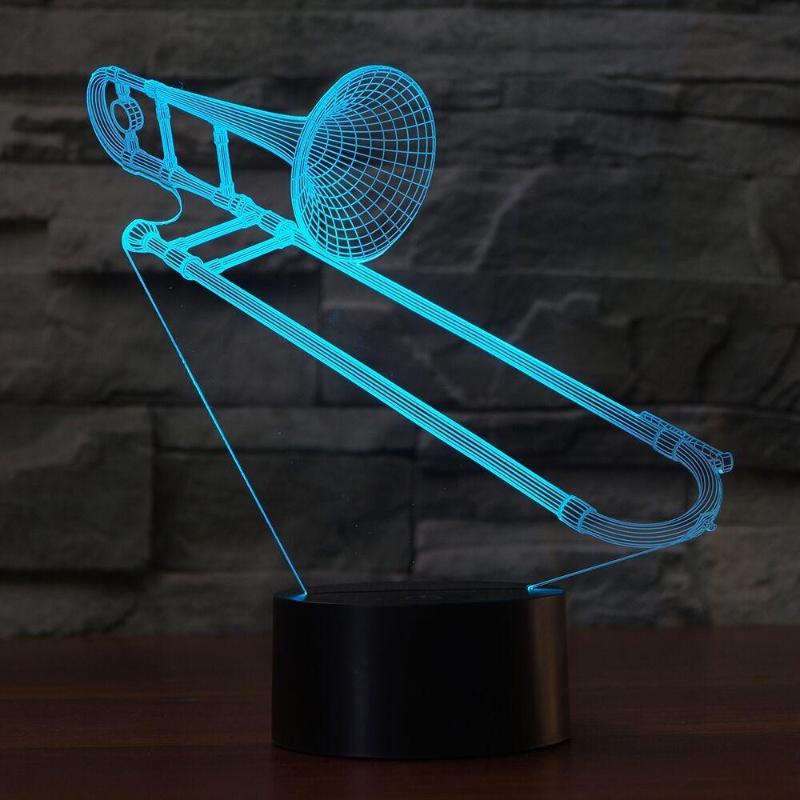Night Lights Trombone 3D Visual LED NightLight USB Table Lamp Remote Control Touch Sleep Lighting Musical Instrument Luminaria Light Fixture