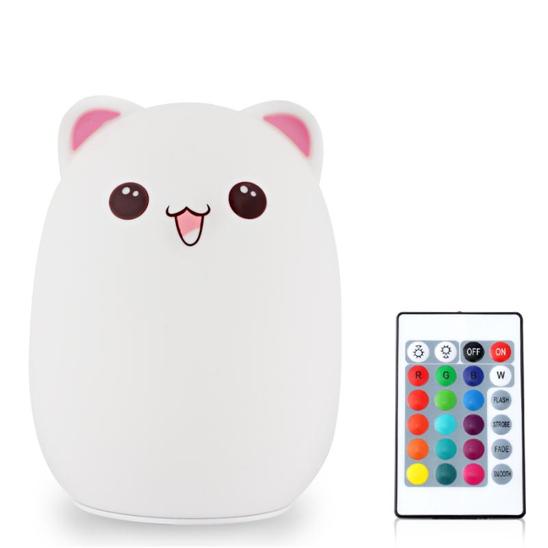 Night Lights USB LED Light Rechargeable Cartoon Cat Silicone Soft Breathing Baby Nursery Lamp Remote Control 24 Key