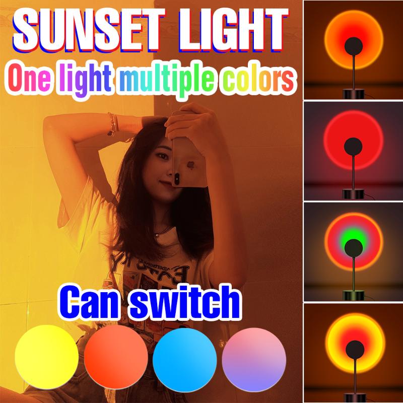 Night Lights USB Projection Lamp LED Sunset Light Rainbow Floor Bulb 5V Ambient DIY 15 Colors Indoor Take Pictures Background Wall