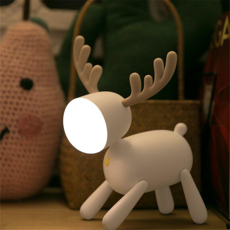 Night Lights USB Rechargeable Cute Deer LED Dimmable Bedside Table Desk Lamp With Timer Function For Kids Room Baby Nursery