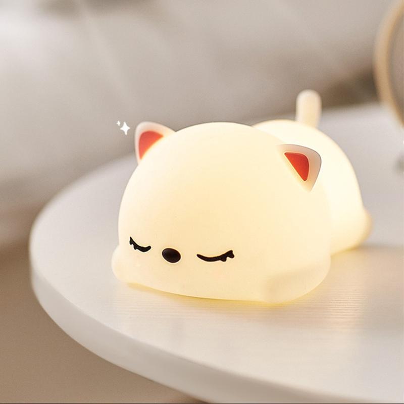 Night Lights USB Touch Sensor Light Cat Silicone Rechargeable Bedroom Bedside Lamp With Remote For Kids Gift Cute Led
