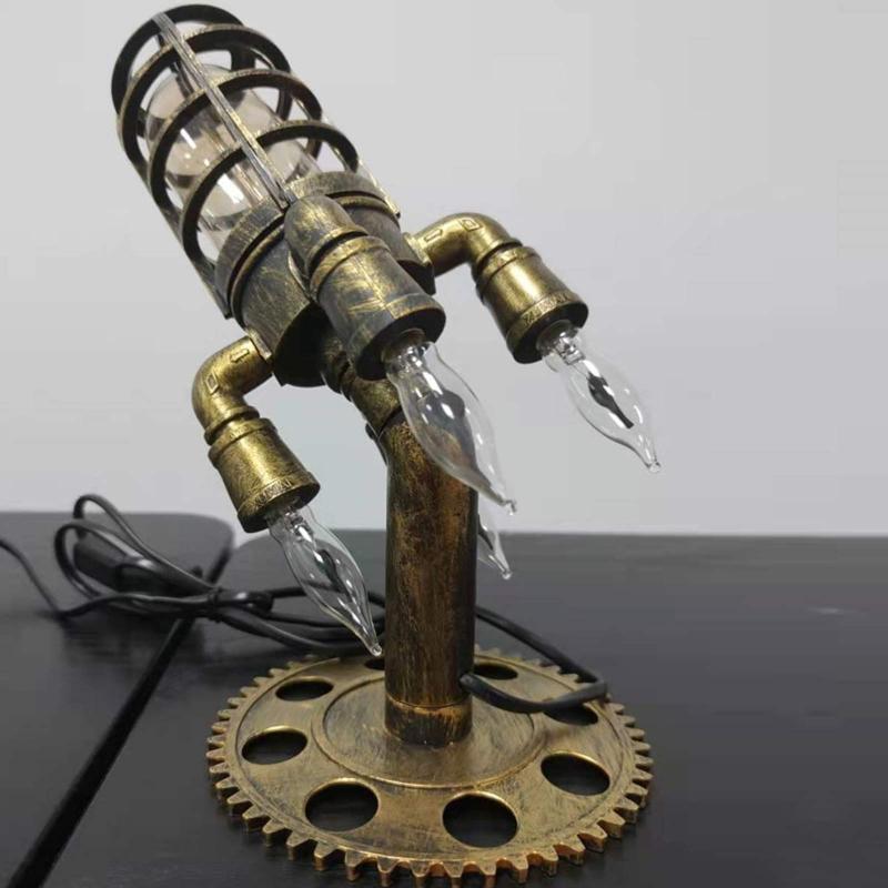 Night Lights Vintage Rocket Ship Lamp Steampunk Industrial Desk Decoractive Bedside Table Light For Bedroom Decor Kids Gifts