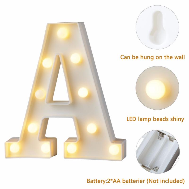 Night Lights White Plastic Letter LED Light Marquee Sign Alphabet Lamp Home Club Outdoor Indoor Party Wedding Decoration