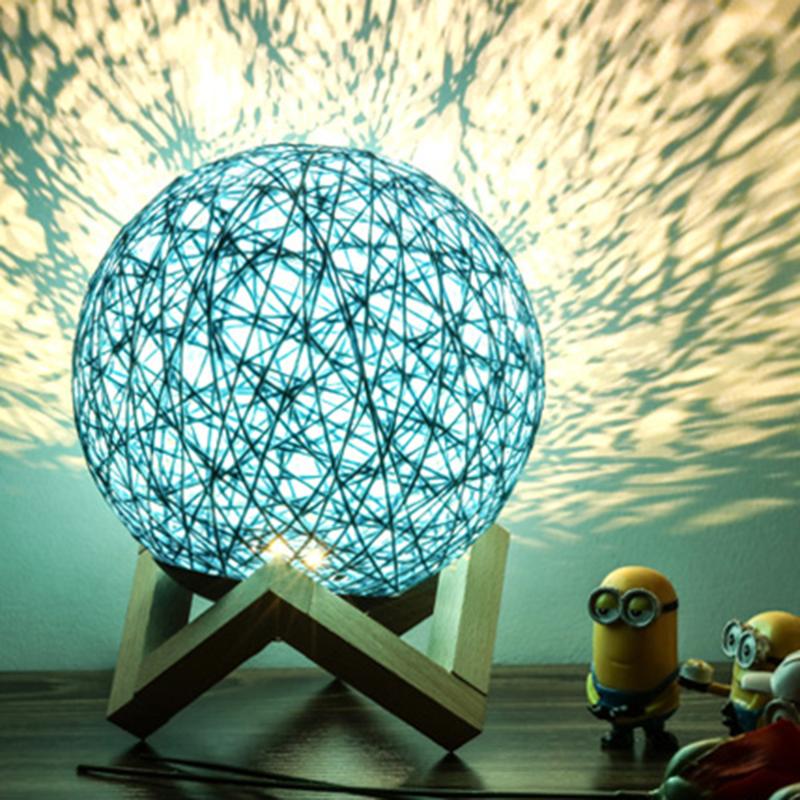Night Lights Wood Twine Rattan Table Lamp Romantic Star Creative Projection Light Garden Bedroom Small USB Power