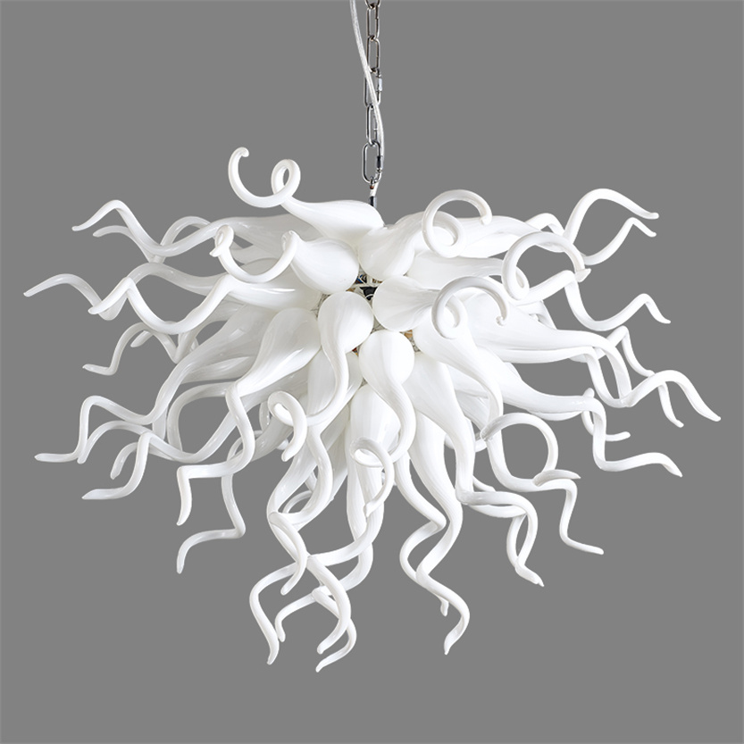Nordic LED ceiling pendant lamp with modern glass design, 70x60cm white chandelier for living room, dining, kitchen or bedroom