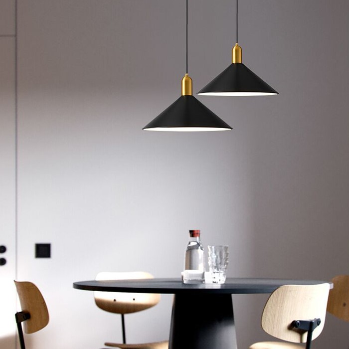 Nordic modern black and gold metal pendant lamp with long cone shape for kitchen islands or bedside lighting