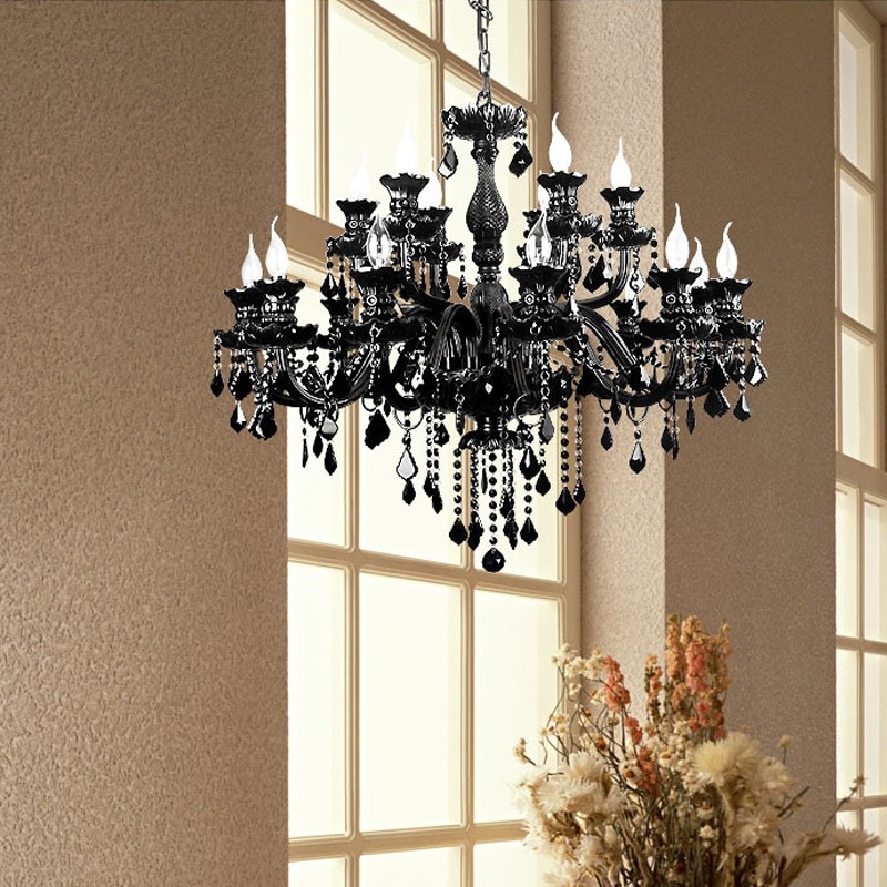 Nordic modern crystal chandelier in black for living rooms and bedrooms