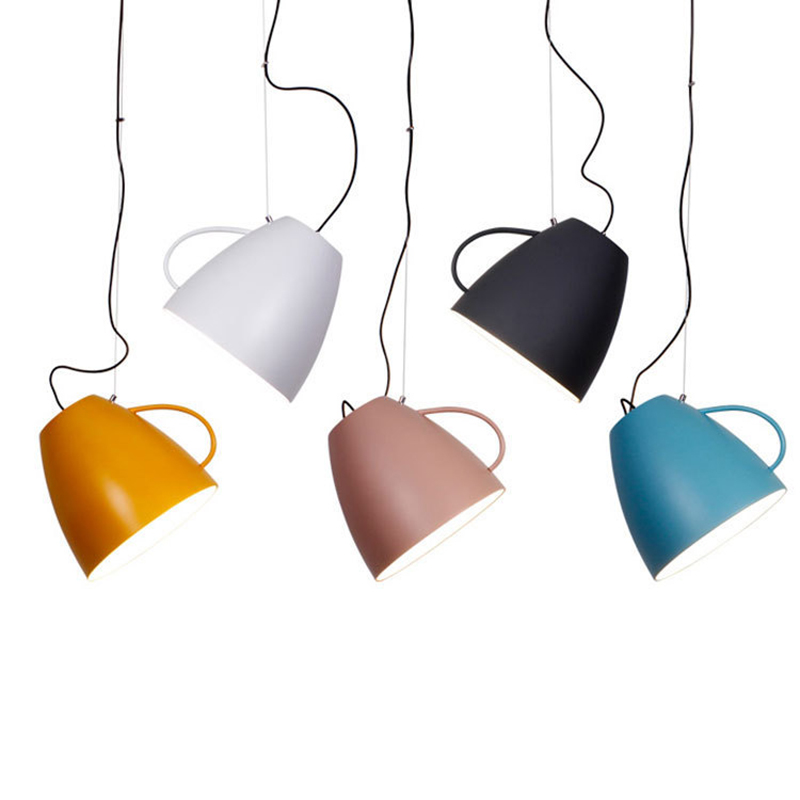 Nordic modern pendant lamp with colorful macaron metal shade, ideal for kids' rooms, foyers, and bedrooms