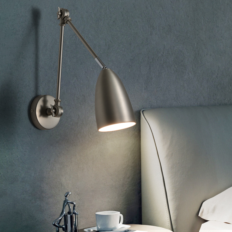 Nordic retractable folding arm wall lamp for bedroom bedside or study reading with simple LED lighting