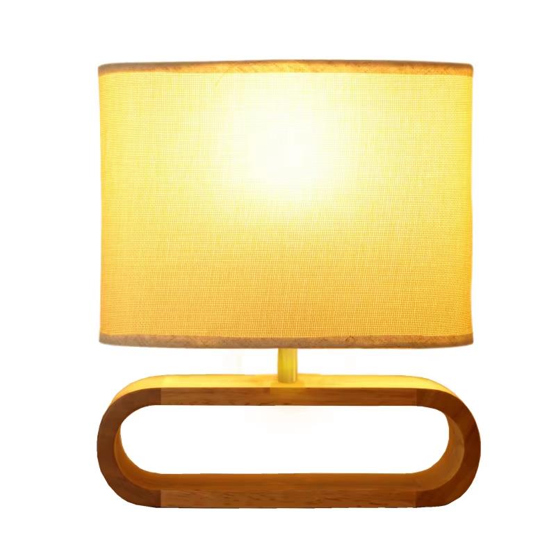 Nordic wooden table lamp with fabric shade for living room, bedroom, or desk, featuring an E27 bulb for reading light