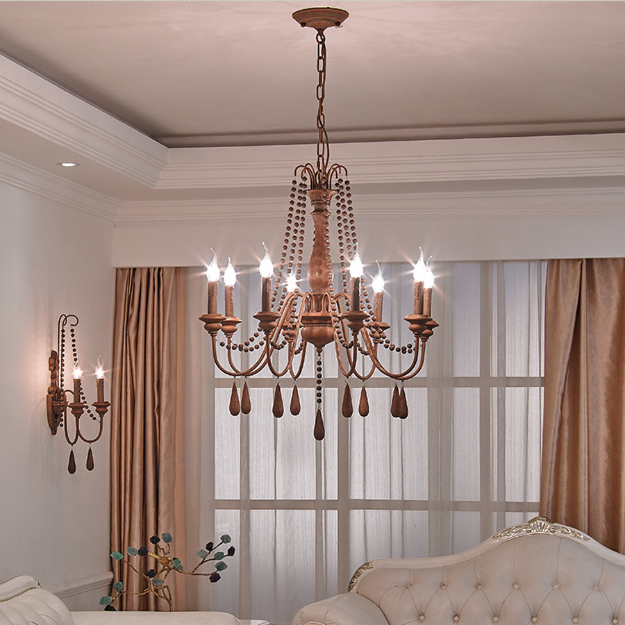 Nordic wrought iron chandelier for living room, study, or bedroom in retro American country style, ideal for clubs, bars, and restaurant pendant lighting