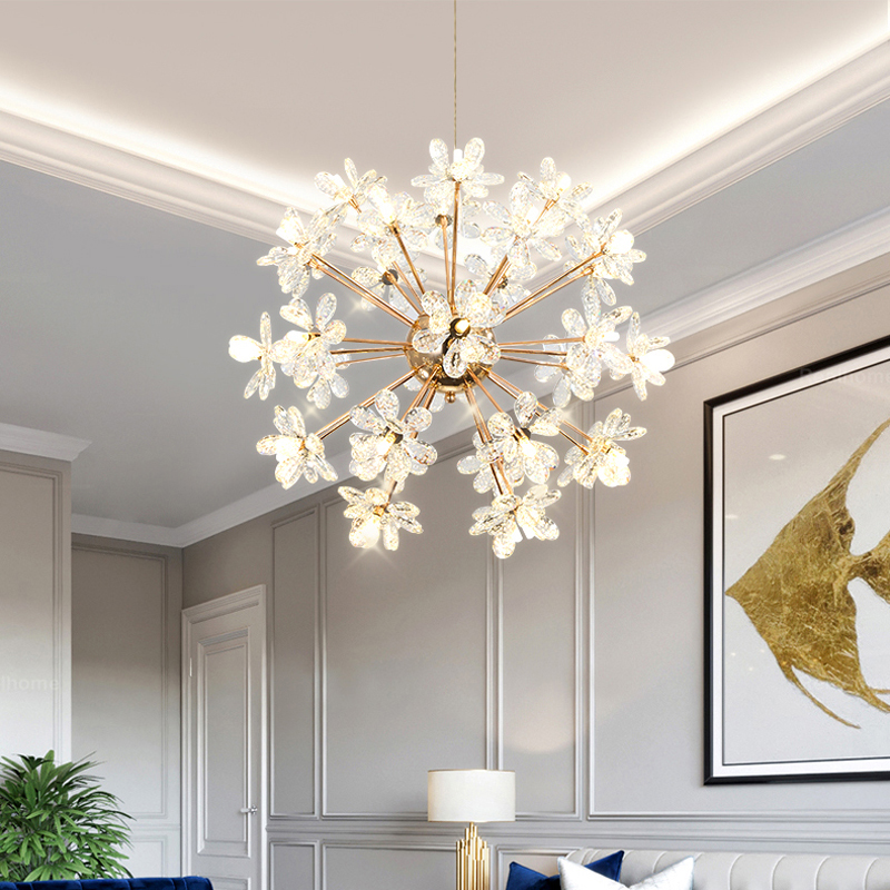 Nordic-inspired dandelion chandelier with LED lighting, featuring crystal accents for modern living spaces, ideal for dining rooms, bedrooms, or hospitality venues