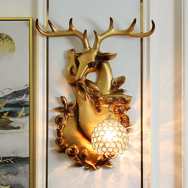 Nordic-inspired deer head wall lamp for stylish living room decor, hallway accent lighting, or cozy bedroom bedside illumination