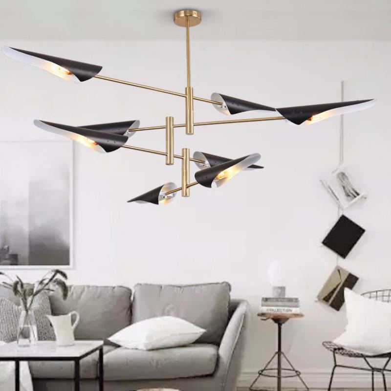 Nordic-inspired designer chandeliers with modern white/black shades and LED E27 lighting