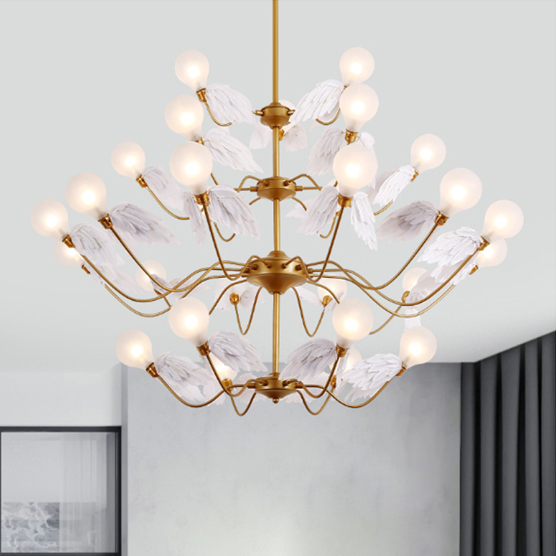 Nordic-inspired feather chandelier lighting for stylish hotel lobbies and trendy living spaces