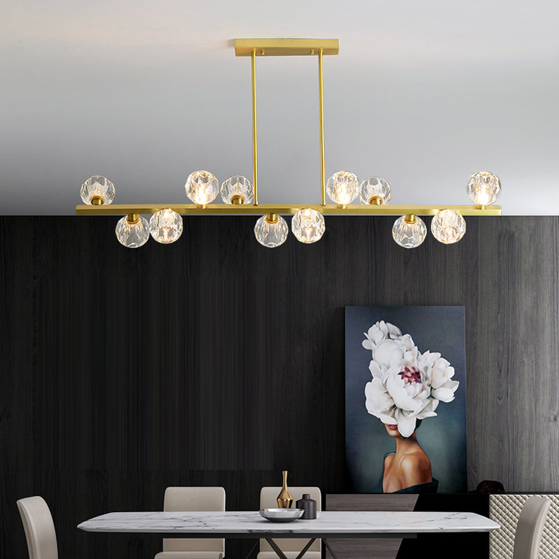 Nordic-inspired full copper crystal LED chandelier for modern living rooms and dining spaces