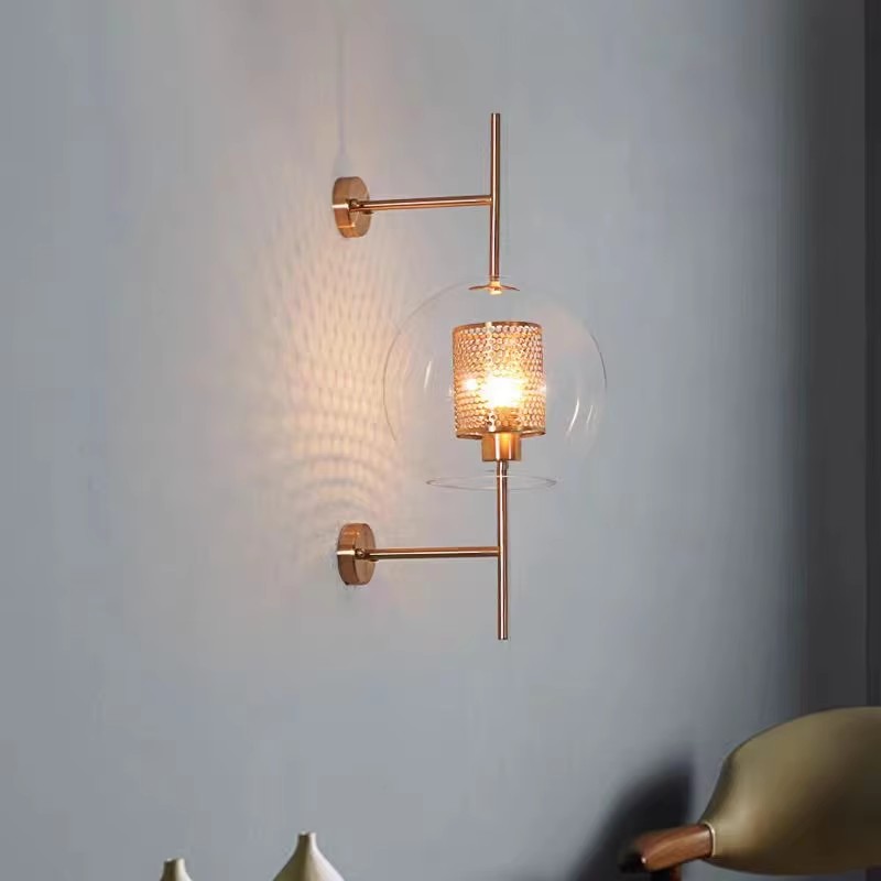 Nordic-inspired glass wall sconce for modern living spaces and bedrooms, featuring metal and glass design for stylish indoor lighting