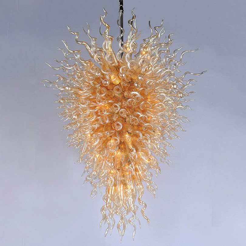 Nordic-inspired gold glass chandelier with Art Deco style and LED lighting, handcrafted for elegant home decoration