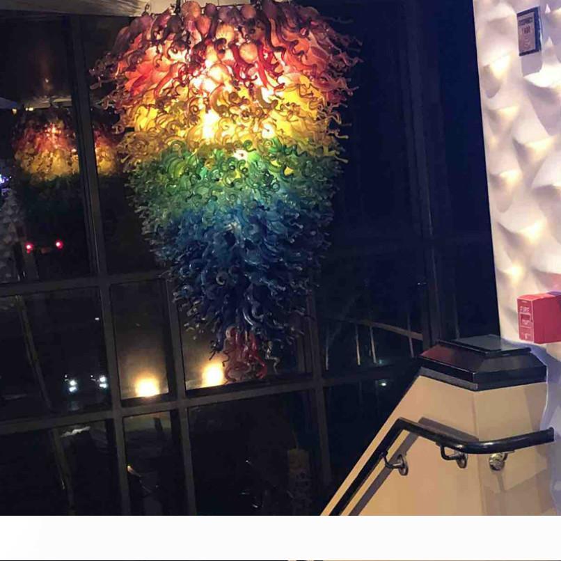 Nordic-inspired handcrafted glass chandelier with LED bulbs, featuring Italian art glass in rainbow hues for elegant pendant lighting