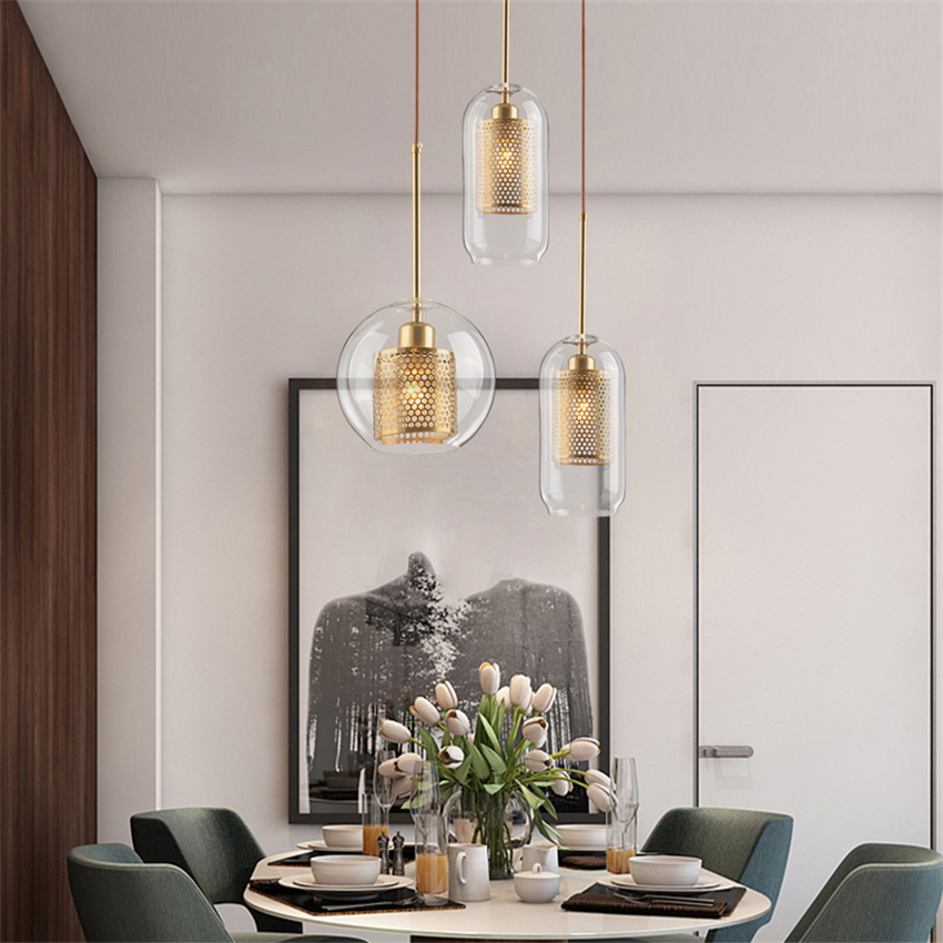 Nordic-inspired hanging glass pendant lights for modern living spaces, kitchens and industrial-style interiors