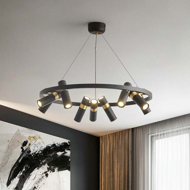 Nordic-inspired hanging pendant lamp for dining rooms, kitchens, and commercial spaces with retro LED chandelier design in black