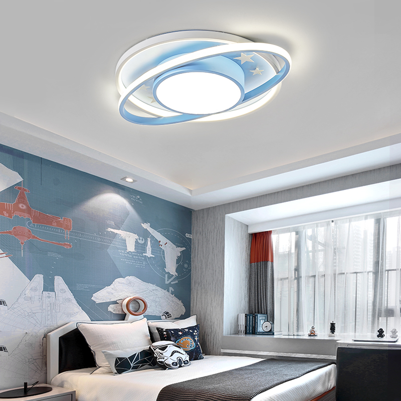 Nordic-inspired LED ceiling lights for kids' rooms featuring a playful blue planet design in a simple cartoon style, perfect for home study or bedroom decor