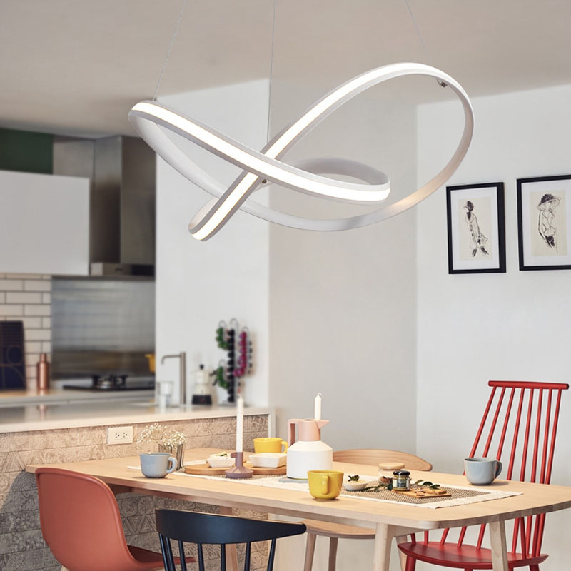 Nordic-inspired LED pendant light with a sleek, curved linear chandelier design