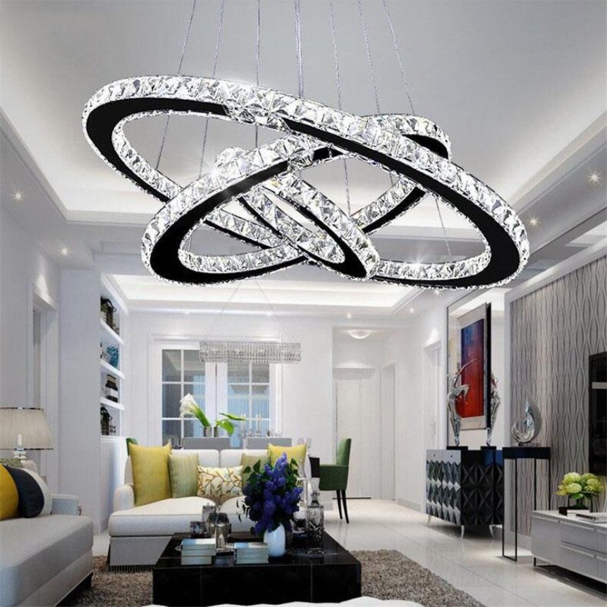 Nordic-inspired modern crystal LED ceiling lamp with chrome finish, ideal for living room decor